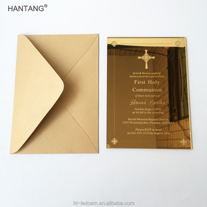 Espejo dorado acrílico para primera comunión, bautismo, bautizo, tarjeta de invitación, 5x7 pulgadas, 100 Uds. Por lote - Product Image 3