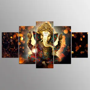Hd Gedrukt 5 Stuk Canvas Art Hindoe God Ganesha Olifant Schilderij Muur Foto Voor Woonkamer Moderne Canvas Muur Schilderen