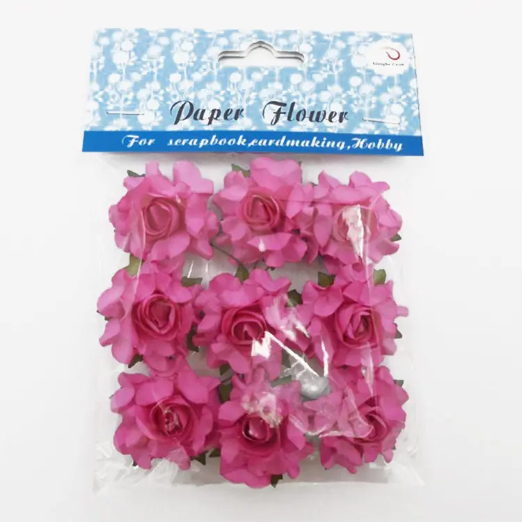 गुलाबी कृत्रिम स्क्रैपबुक के लिए हस्तनिर्मित कागज के फूल