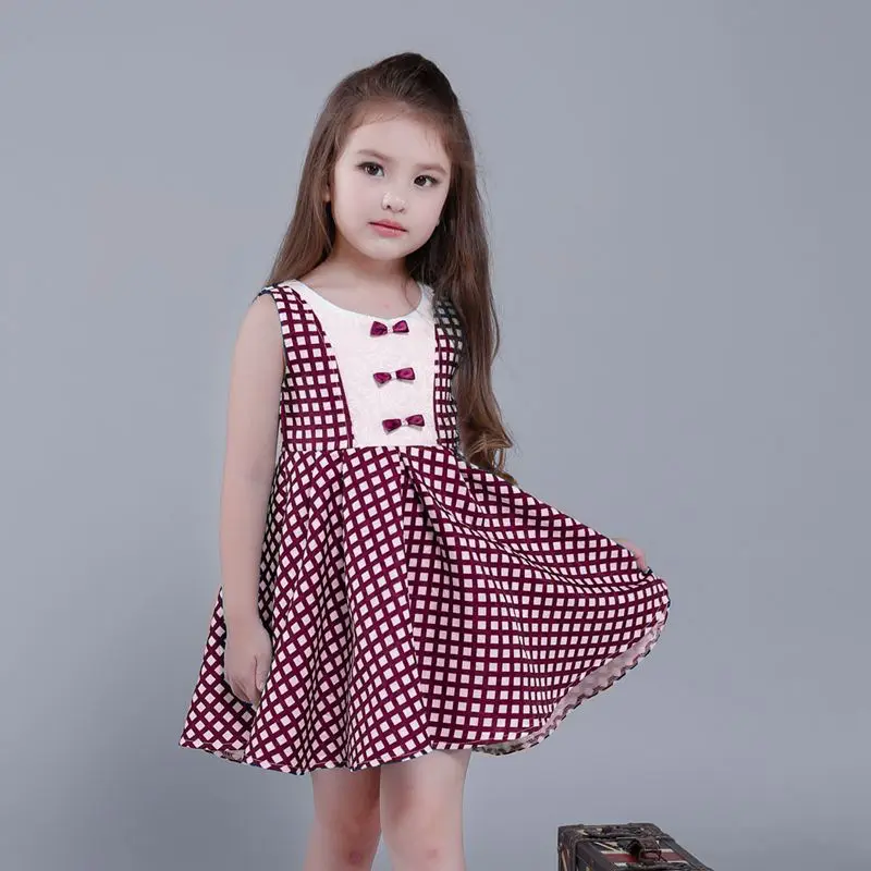 Online Shop China Kids Mooi Design Toevallige Katoen Midi Plaid Jurk