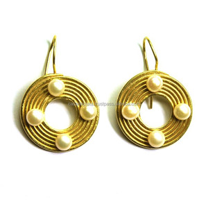 New Design Jewelry Gold Plated Natural Pearl Sterling <b>Silver</b> <b>Earring</b> Fashion Pearl Stud <b>Earring</b> for Unisex Wholesale Manufacture - Product Image 1