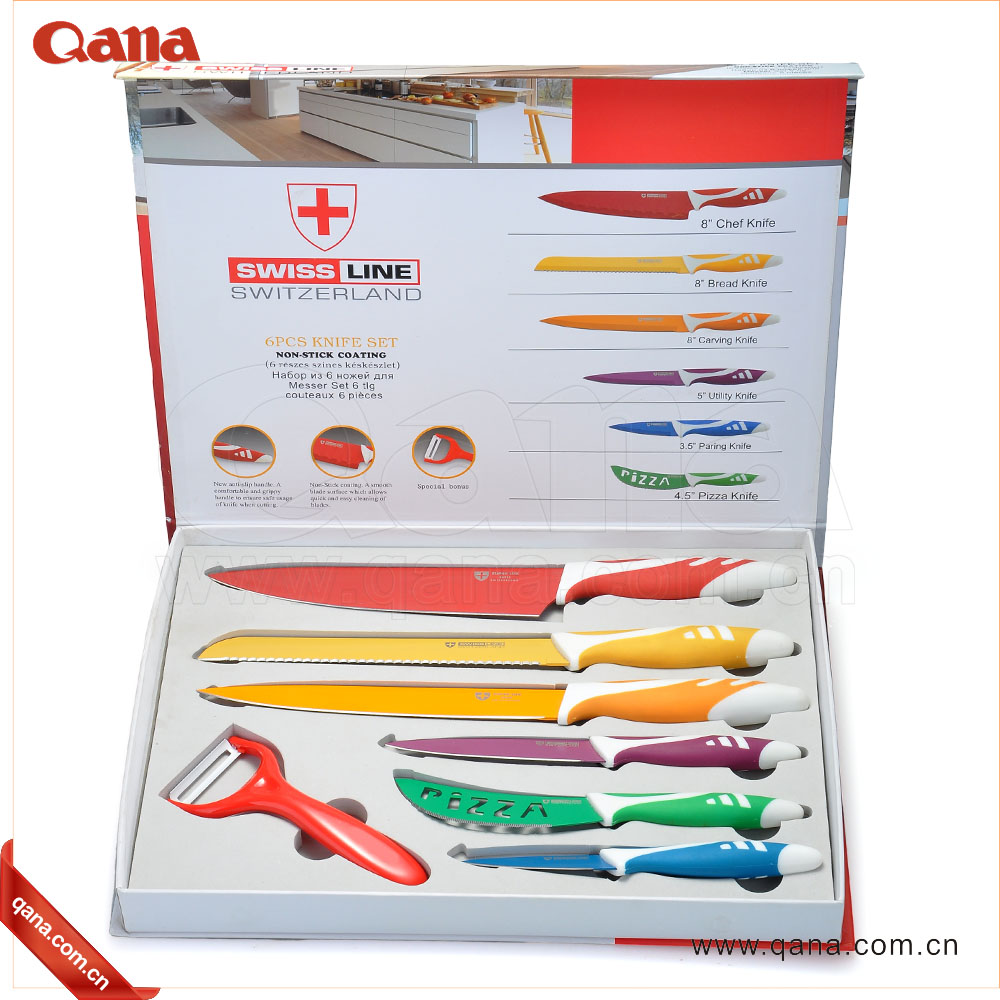 Fashionable 5/6/7pcs royal line colorful handle knives set non-stick coating