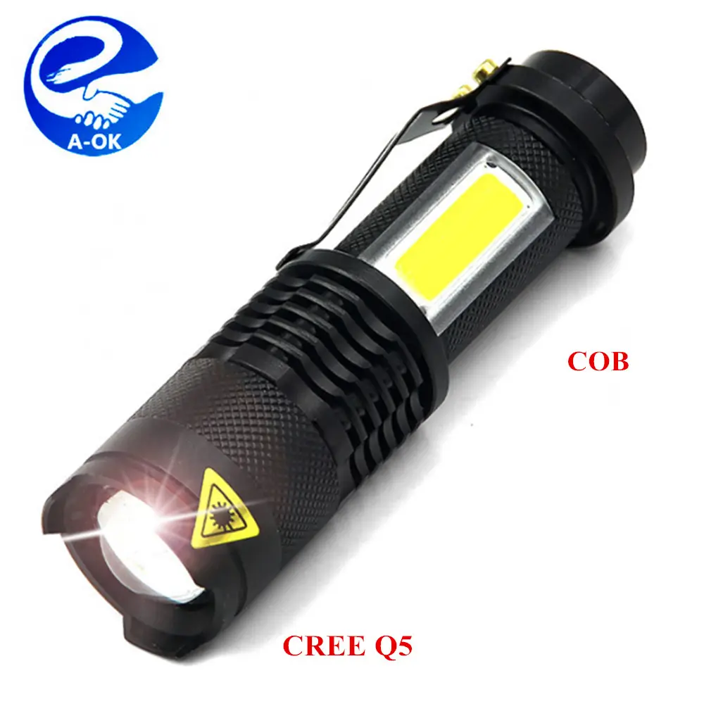 Lampu Saku Sk-69 3W 300LM Fokus Dapat Diatur Cahaya Senter Zoom 3 Mode Genggam Mini Q5 LED + Senter Cob