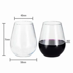 Clear 5oz Plastic Red Wine Glass / Unbreakable Stemless Plastic Wine Glasses