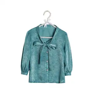 Kids manufacturers plain kids chiffon long sleeve bow knot top baby blouses