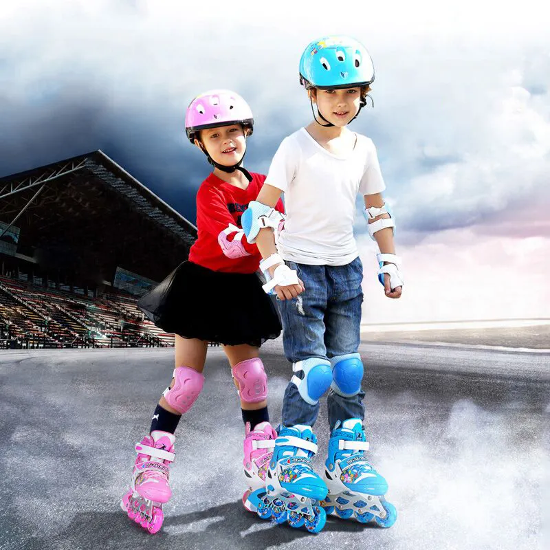 Los niños de color rosa 4 ruedas en línea de empuje ajustable 4 yard inline patines para divertido