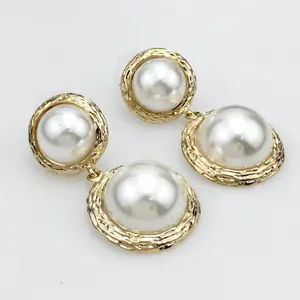 HANSIDON Big Gesimuleerde Pearl Stud Oorbellen Voor Vrouwen Mode-sieraden Vintage Metal Punk Oorbellen Pendientes