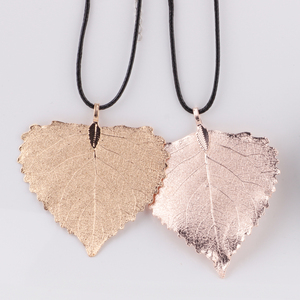 Fashion Latest Design Real <strong>Leaf</strong> Rose Gold Metal <strong>Jewelry</strong> Sets Necklace Choker Pendant for Women - Product Image 2