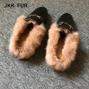 JKK moda de la piel de conejo Real mujeres del cuero genuino zapatillas para <span class=keywords><strong>el</strong></span> mercado europeo y americano - Product Image 6