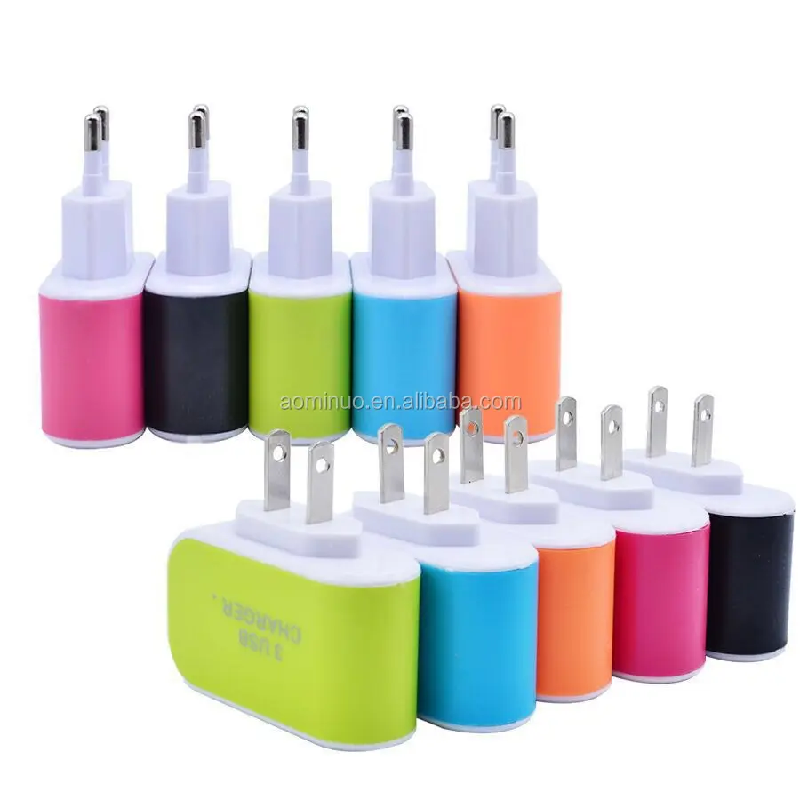 Wholesale portable Candy Color LED Light Wall Home Travel AC Power Adapter 3 Ports USB Charger For iPhone 6 6Plus Samsung