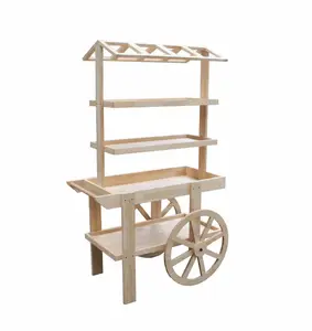 YM05114 Display Plank Met Twee Wielen Houten Display Rack Bloemen Retail Display Winkelwagen