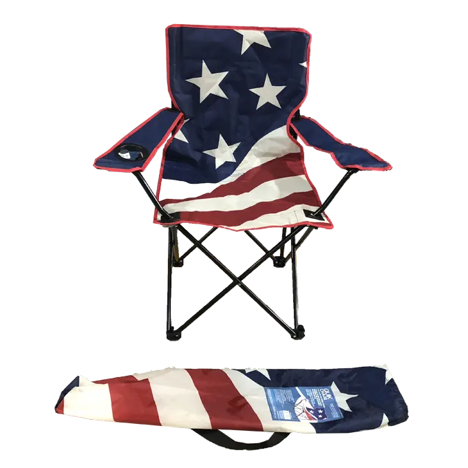 ธงอเมริกันตั้งแคมป์กลางแจ้งพับเก้าอี้ชายหาดแบบพกพาพร้อมกระเป๋าถือพิเศษ