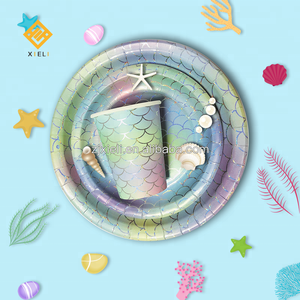 Set di forniture per <span class=keywords><strong>feste</strong></span> a sirena a tema <span class=keywords><strong>2023</strong></span> tovagliolo di carta piatto di carta a sirena bicchiere di carta per la decorazione della festa - Product Image 1