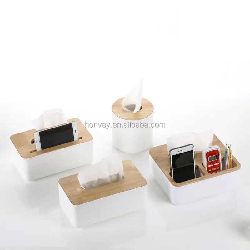 Kotak Tisu Plastik Dispenser Minimalis, Wadah Tisu Rumah dengan Penutup Kayu Ek, Dekorasi Organizer Rumah Mobil