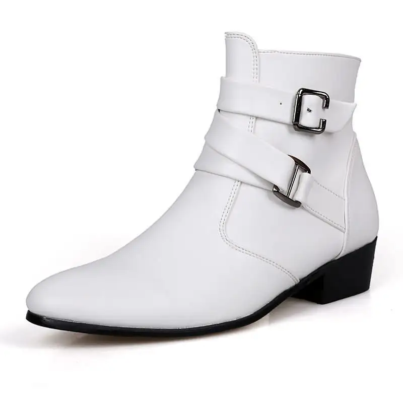 PU leather High boots fashion style with strap and zipper men's boots