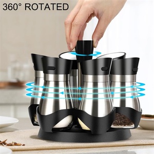 7 pièces/<span class=keywords><strong>lot</strong></span>, pots à épices rotatifs, acier inoxydable, <span class=keywords><strong>verre</strong></span>, boîtes à condiments, flacons à assaisonnement, récipients à sauce, sel, sucre, poudre - Product Image 3