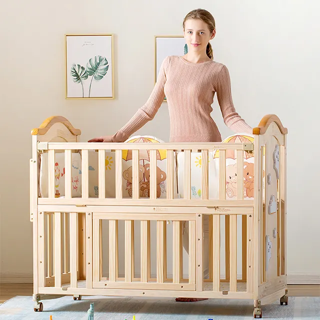 Fabriek prijs hout modellen antieke babybedje/pasgeboren baby bed hout met beddengoed set