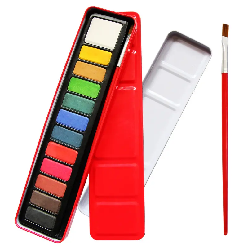 Superior Quality Painting 12 Colors Fabric Colour Solid Water Color Cake Paint Powder Watercolor Paint Set With Brush