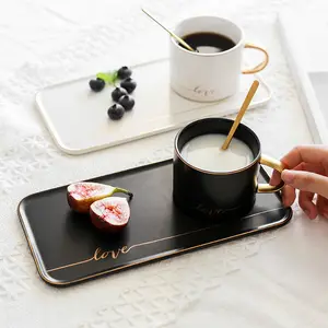 Ensemble de tasses à café et sous-tasses, vaisselle de table, tasses de café en céramique avec assiette à dessert