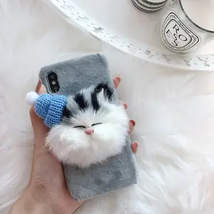 New 2020 animal cat fur phone case fox head fur phone case for iPhone X XS MAX XR, 3D dog fur hair ball case cover