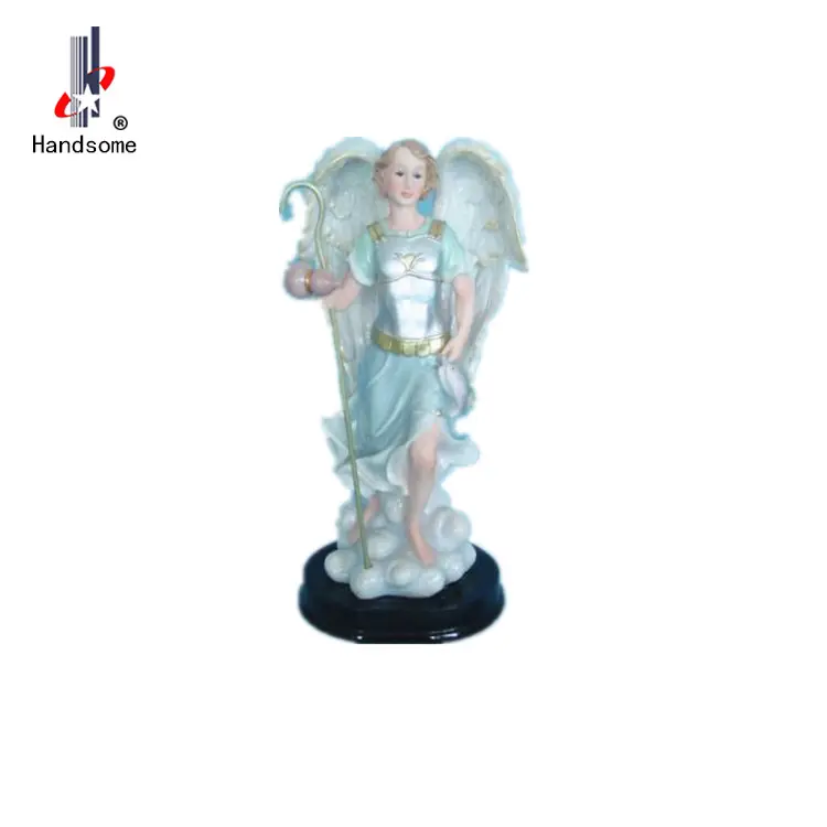 オフィスの家の装飾のための木製ベース大天使ラファエルと多目的ポリレジン宗教像
