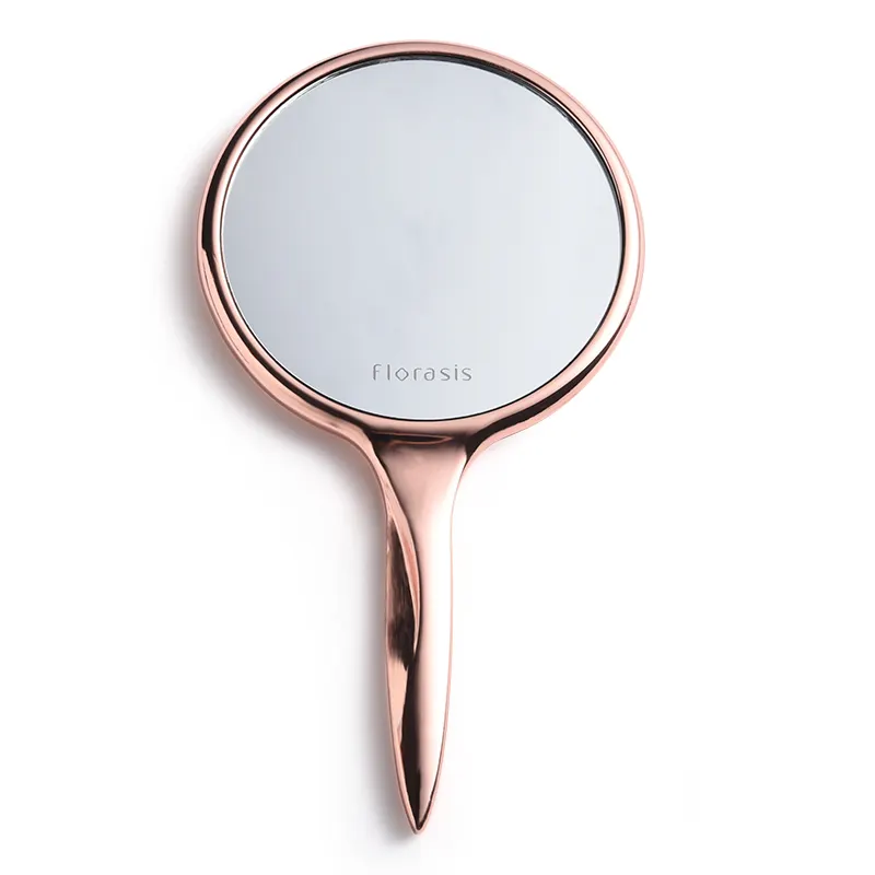 Rose Gold Metal Logo Personalizzato Per Il Trucco Compatto Cosmetico di Corsa Vanità Mano Grande Specchio