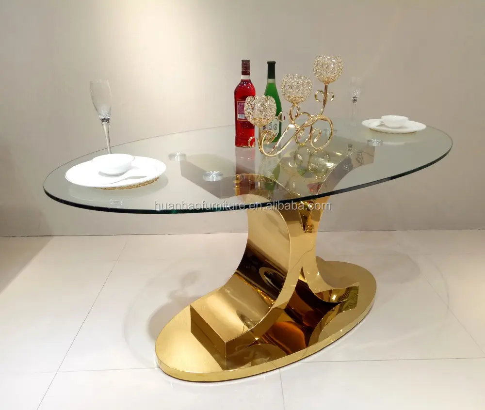 Lüks altın bacaklar paslanmaz çelik temperli cam oval yemek masası renk mevcut
