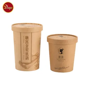 Customized Printing Kraft Paper Salad Bowl PLA Coating Soup Cup With Lid