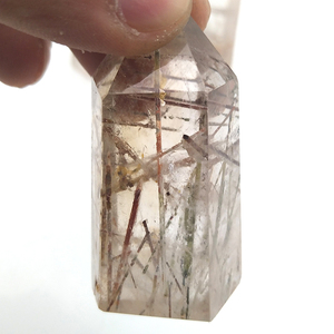 Kuarsa Bening Alami Emas Kasar Rutilasi Kristal Kuarsa Poin Dijual <span class=keywords><strong>Tibetan</strong></span> Batu Tongkat untuk Penyembuhan - Product Image 5