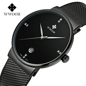 WWOOR 8018 Hommes Montres Top Marque <span class=keywords><strong>Chic</strong></span> Ultra Mince Date Horloge Mâle Bracelet En Acier Étanche Bleu Quartz <span class=keywords><strong>Montre</strong></span>-Bracelet - Product Image 2