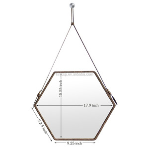 Decorativo medio hexagonal <span class=keywords><strong>colgar</strong></span> de <span class=keywords><strong>espejo</strong></span> de pared con correa de cuero - Product Image 3