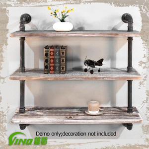 Vintage de pared de madera de góndola estante de hierro estanterías niveles rústico Industrial, madera antiguo tubo de Metal hecho a mano de almacenamiento estante de exhibición - Product Image 2
