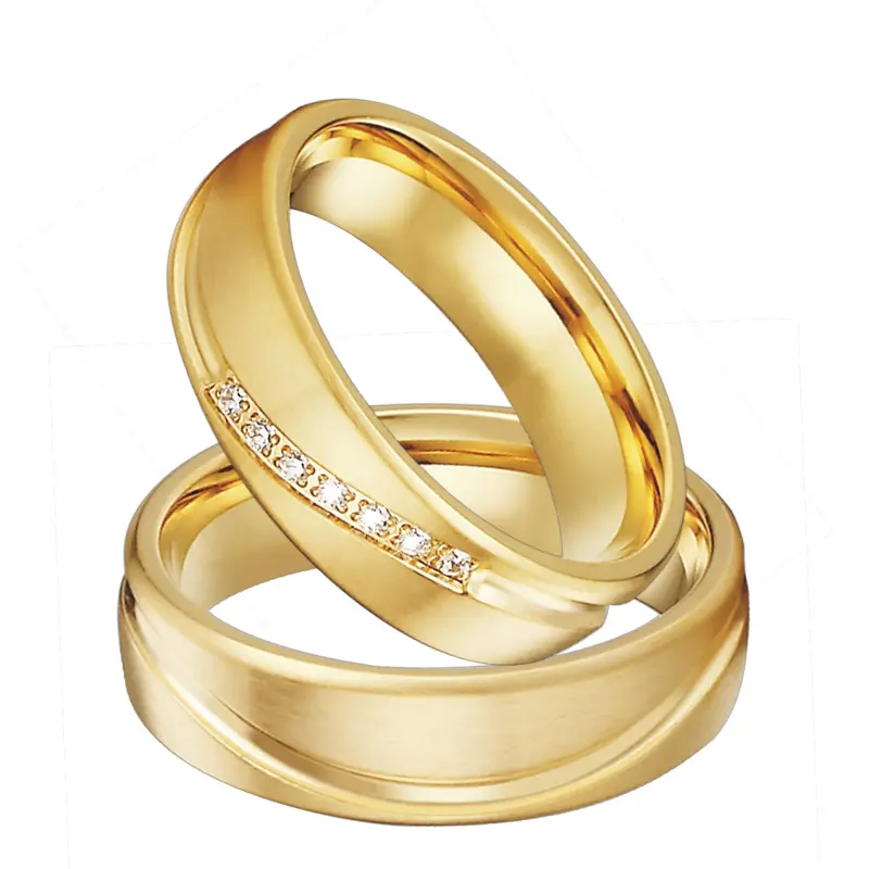 Usine En Gros personnalisé en acier inoxydable anneaux en or Massif 14k plaqué couple anneaux de mariage pour les hommes et les femmes en gros