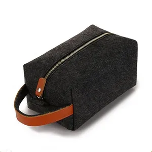 Dad personalized gift eco friendly logo felt pencil case wholesale dopp kit cosmetic travel hanging men toiletry bag