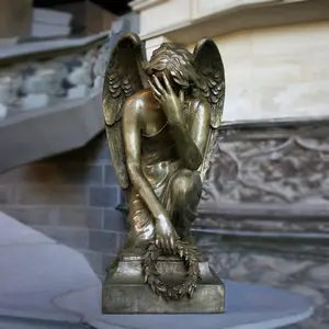 Fonte de cuivre statue bronze célèbre triste ange sculptures pour cimetière