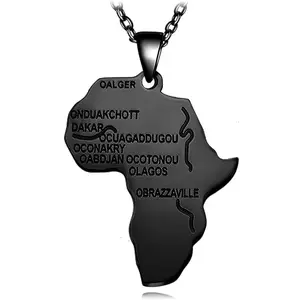 Collier hip hop plaqué or, accessoires pour hommes et femmes, avec pendentif carte africaine, longue chaîne, bijoux en acier inoxydable, nouvelle collection