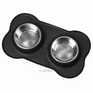 S ukuran mangkuk anjing baja tahan karat dengan alas silikon antiselip tugas berat antikunyah ramah lingkungan tempat makan air makanan hewan peliharaan - Product Image 1