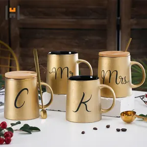 Morden Geschenk Deckel Tasse-Set Porzellantasse Keramik-Kaffeebecher mit Golddruck