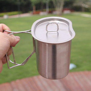 700ML Stainless Steel <strong>Camping</strong> <strong>Cups</strong> with Portable Handles and Lid for Backpacking Coffee Pot <strong>Cup</strong> - Product Image 2