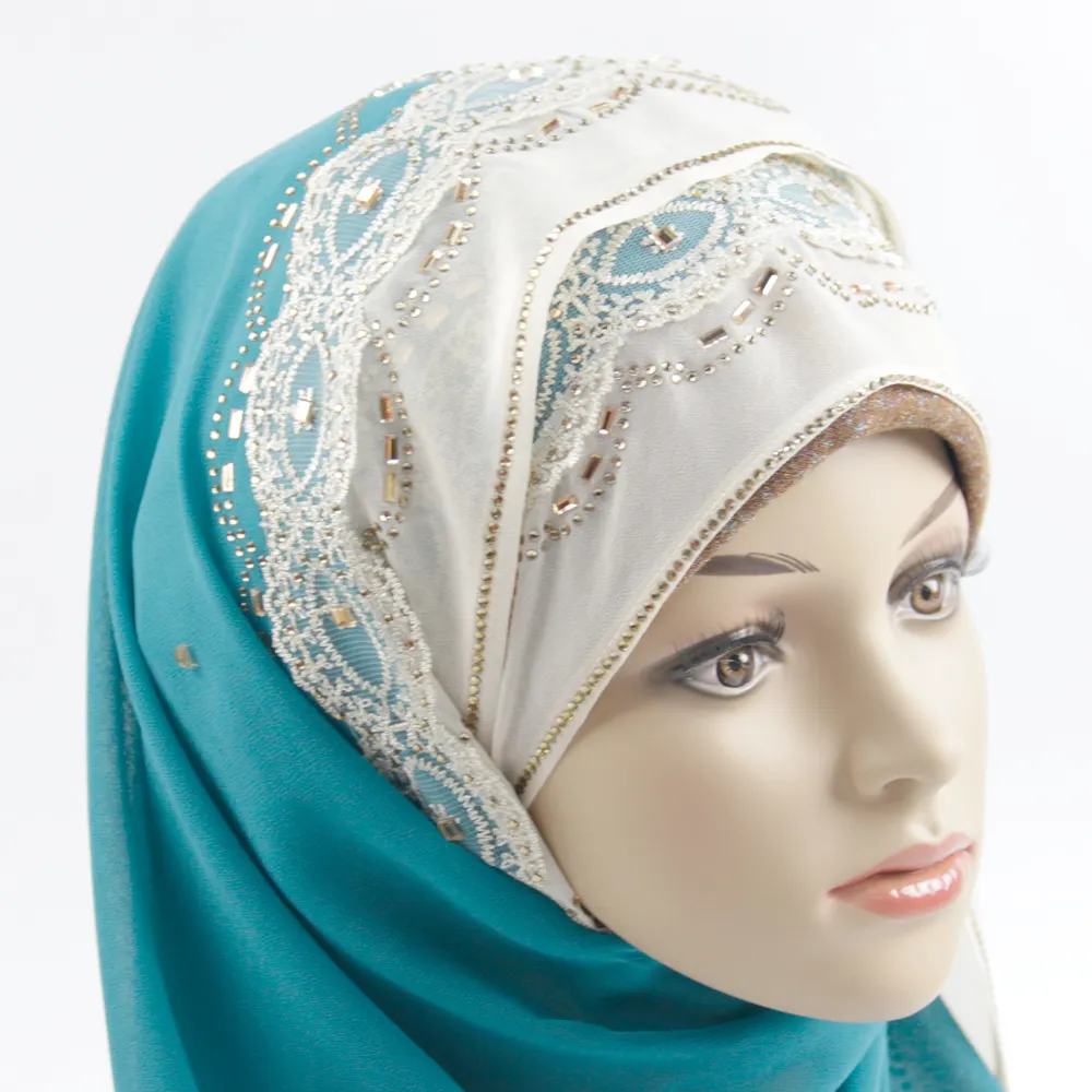 Chinese supplier of new design blue and lace white sequined scarf for young Muslim Ladies