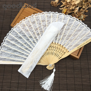 Amazon <span class=keywords><strong>Aliexpress</strong></span> Blanc Personnalisé Dentelle Bambou Ventilateur de Main avec Dentelle Poche <span class=keywords><strong>Sac</strong></span> pour le mariage - Product Image 1