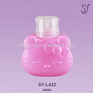 380ml rosa Olá Kitty estilo PE nail polonês removedor de garrafa com bomba L432