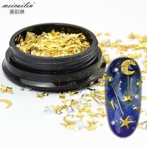 Rivetto per unghie in rame dorato misto Star Moon Design Punk Nail Jewelry 3D Nail Art Decoration - Product Image 5