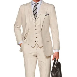 高品质的 oem 裤子外套设计米色面料 3 件适合男士