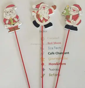 Christmas wooden Santa claus with gifts ornament Stick Decorative in garden