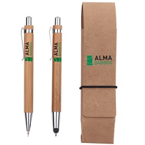 Set di penne e matite in bambù eco friendly con logo personalizzato set di penne e matite in bambù