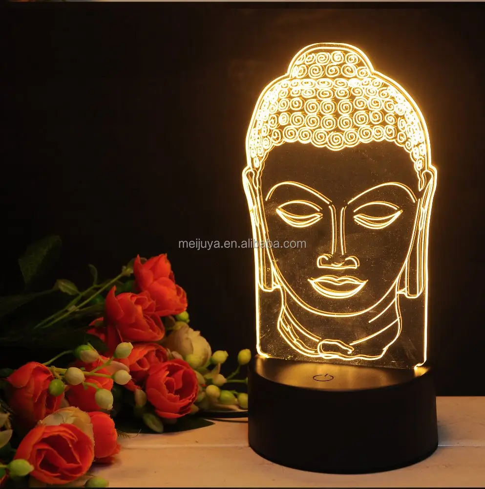 Luz LED 3D de noche con USB para dormir, ilusión de Buda, 20173D01