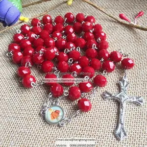 8 * 10毫米陶瓷红色水晶念珠与天主教图像