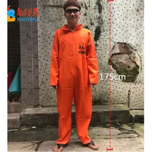 Kostum Jumpsuit Halloween Pria Dewasa Oranye Penjara