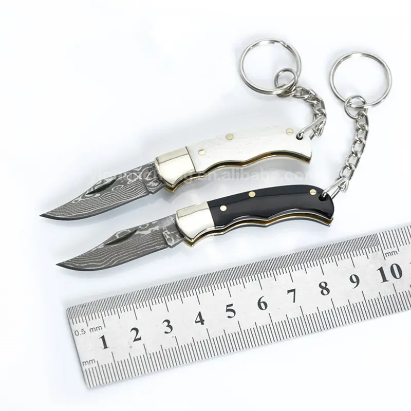 Дамасское складное лезвие нож брелок мини Карманный Нож рог и ручка для костей